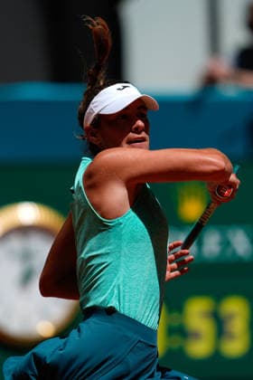 April 27, 2026, Madrid, Madrid, Spain: Solana Sierra of Argentina in action against Karolina Pliskova of Czech Republic during the Mutua Madrid Open 2026, ATP, Tennis Herren Masters 1000 and WTA, Tennis Damen 1000, at La Caja Magica on April 27, 2026 in Madrid, Spain. Madrid Spain - ZUMAa181 20260427_zaa_a181_222 Copyright: xDennisxAgyemanx