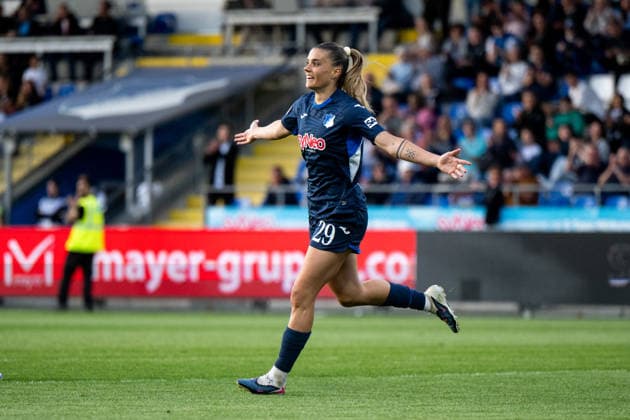 TSG Hoffenheim vs 1. FC Köln, Fussball Frauen Bundesliga, 23. Spieltag 27.04.2026, Dietmar-Hopp-Stadion, Hoffenheim, TSG Hoffenheim vs 1. FC Köln, Fussball Frauen Bundesliga, 23. Spieltag, im Bild Selina Cerci (TSG Hoffenheim, 29) jubelt ueber das Tor zum 5:2,