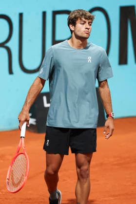 April 27, 2026, Madrid, Madrid, Spain: Flavio Cobolli of Italy reacts against Adolfo Daniel Vallejo of Paraguay during the Mutua Madrid Open 2026, ATP, Tennis Herren Masters 1000 and WTA, Tennis Damen 1000, at La Caja Magica on April 27, 2026 in Madrid, Spain. Madrid Spain - ZUMAa181 20260427_zaa_a181_598 Copyright: xIrinaxR.xHipolitox