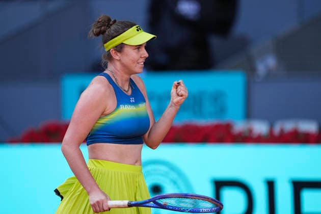 April 27, 2026, Madrid, Madrid, Spain: Linda Noskova of Czech Republic reacts after winning against Coco Gauff of USA during the Mutua Madrid Open 2026, ATP, Tennis Herren Masters 1000 and WTA, Tennis Damen 1000, at La Caja Magica on April 27, 2026 in Madrid, Spain. Madrid Spain - ZUMAa181 20260427_zaa_a181_807 Copyright: xOscarxJ.xBarrosox