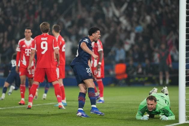 Warren Zaire Emery of PSG celebrates after Joao Neves of PSG heads his side 2-1 ahead Paris Saint-Germain v Bayern Munich, UEFA Champions League, Semi Final, First Leg, Football, Parc des Princes, Paris, France - 28 Apr 2026Paris Parc des Princes France EDITORIAL USE ONLY No use with unauthorised audio, video, data, fixture lists, club league logos or live services. Online in-match use limited to 120 images, no video emulation. No use in betting, games or single club league player publications. Copyright: xDavexWinter Shutterstockx 16847969bb