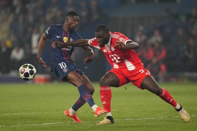 Ousmane Dembele of PSG sees his shot blocked by Dayot Upamecano of Bayern Munich Paris Saint-Germain v Bayern Munich, UEFA Champions League, Semi Final, First Leg, Football, Parc des Princes, Paris, France - 28 Apr 2026Paris Parc des Princes France EDITORIAL USE ONLY No use with unauthorised audio, video, data, fixture lists, club league logos or live services. Online in-match use limited to 120 images, no video emulation. No use in betting, games or single club league player publications. Copyright: xDavexWinter Shutterstockx 16847969bg