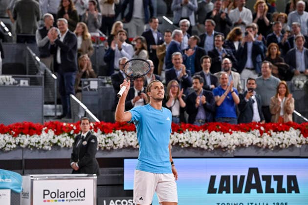 April 30, 2026, Madrid, Madrid, Spain: ALEXANDER ZVEREV of Germany - ADIDAS celebrating the match victory and waving to the crowd the Mutua Madrid Open 2026, ATP, Tennis Herren Masters 1000 and WTA, Tennis Damen 1000 tennis tournament, celebrated at Caja Magica on April 30, 2026 in Madrid, Spain. Madrid Spain - ZUMAc312 20260430_zsp_c312_317 Copyright: xOscarxManuelxSanchezx