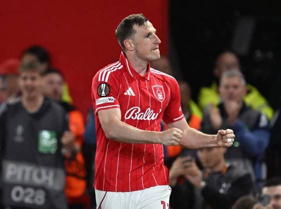 Chris Wood of Nottingham Forest celebrates after scoring the team s first goal Nottingham Forest v Aston Villa, UEFA Europa League, Semi Final, First Leg, Football, City Ground, Nottingham, UK - 30 Apr 2026Nottingham City Ground United Kingdom EDITORIAL USE ONLY No use with unauthorised audio, video, data, fixture lists, club league logos or live services. Online in-match use limited to 120 images, no video emulation. No use in betting, games or single club league player publications. Copyright: xAnnaxGowthorpe Shutterstockx 16847974aw