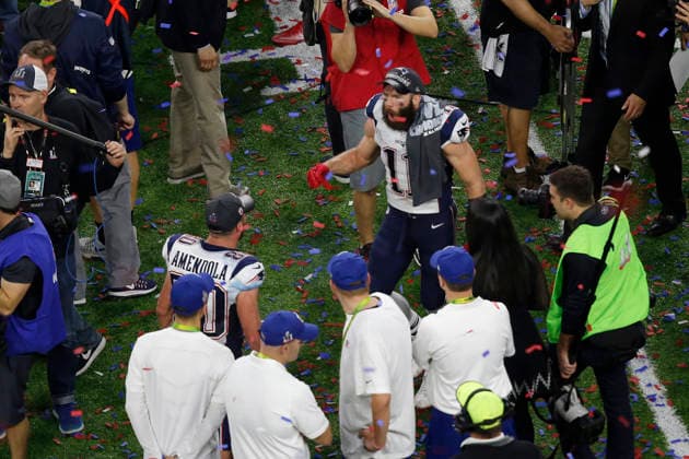 February 05, 2017 New England Patriots wide receiver Julian Edelman (11) and New England Patriots wide receiver Danny Amendola (80) celebrates after Super Bowl LI between the New England Patriots and the Atlanta Falcons at NRG Stadium in Houston, Texas. Charles Baus CSM Copyright: xCharlesxBausx