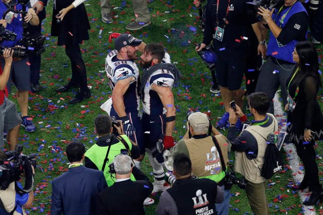 February 05, 2017 New England Patriots wide receiver Julian Edelman (11) and New England Patriots wide receiver Danny Amendola (80) celebrates after Super Bowl LI between the New England Patriots and the Atlanta Falcons at NRG Stadium in Houston, Texas. Charles Baus CSM Copyright: xCharlesxBausx