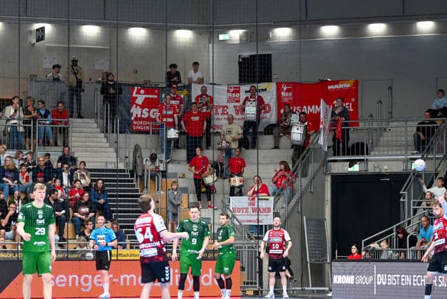 HSG Nordhorn-Lingen, Fanblock HSG Nordhorn-Lingen vs. Eulen Ludwigshafen, Handball, 2. Bundesliga, 30. Spieltag, Saison 2025 2026, 01.05.2026, HSG Nordhorn-Lingen vs. Eulen Ludwigshafen, Handball, 2. Bundesliga, 30. Spieltag, Saison 2025 2026, 01.05.2026 Lingen Copyright: xEibner-Pressefoto RobertxGertzenx EP_RGN