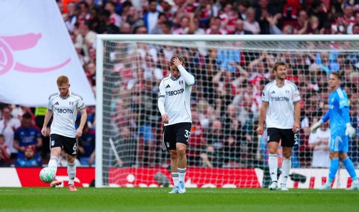 Emile Smith Rowe of Fulham reacts after the opening goal Arsenal v Fulham, Premier League, Football, Emirates Stadium, London , UK - 02 May 2026London Emirates Stadium United Kingdom EDITORIAL USE ONLY No use with unauthorised audio, video, data, fixture lists, club league logos or live services. Online in-match use limited to 120 images, no video emulation. No use in betting, games or single club league player publications. Copyright: xJavierxGarcia Shutterstockx 16854566ad