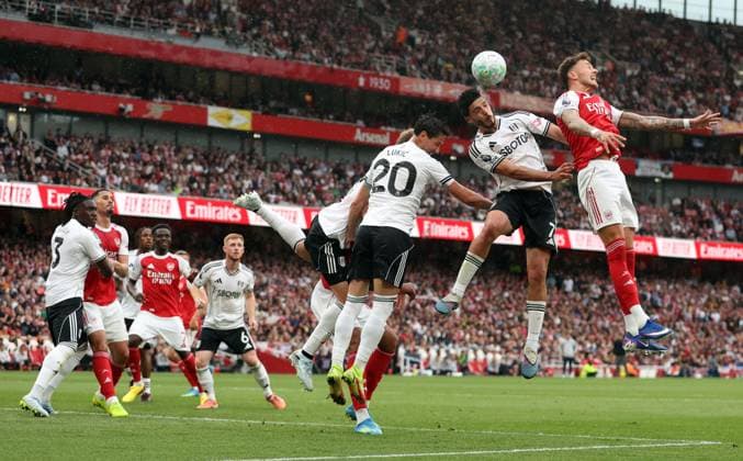 Raul Jimà nez of Fulham heads clear Arsenal v Fulham, Premier League, Football, Emirates Stadium, London , UK - 02 May 2026London Emirates Stadium United Kingdom EDITORIAL USE ONLY No use with unauthorised audio, video, data, fixture lists, club league logos or live services. Online in-match use limited to 120 images, no video emulation. No use in betting, games or single club league player publications. Copyright: xKieranxMcManus Shutterstockx 16854568j