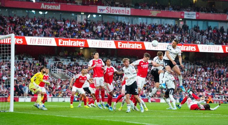 Timothy Castagne of Fulham goes close Arsenal v Fulham, Premier League, Football, Emirates Stadium, London , UK - 02 May 2026London Emirates Stadium United Kingdom EDITORIAL USE ONLY No use with unauthorised audio, video, data, fixture lists, club league logos or live services. Online in-match use limited to 120 images, no video emulation. No use in betting, games or single club league player publications. Copyright: xJavierxGarcia Shutterstockx 16854566as