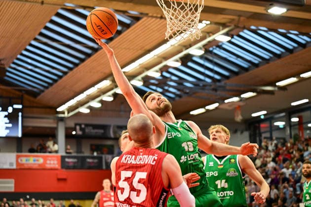 Marko Bacak 2.Bundesliga Pro A, 34. Spieltag, 46ers, Basketball, Basketball Saison 2025 2026, BBL, Deutschland, Giessen 46ers EPG Baskets Koblenz, Giessen in rot,Koblenz in grün, Herren, Männer