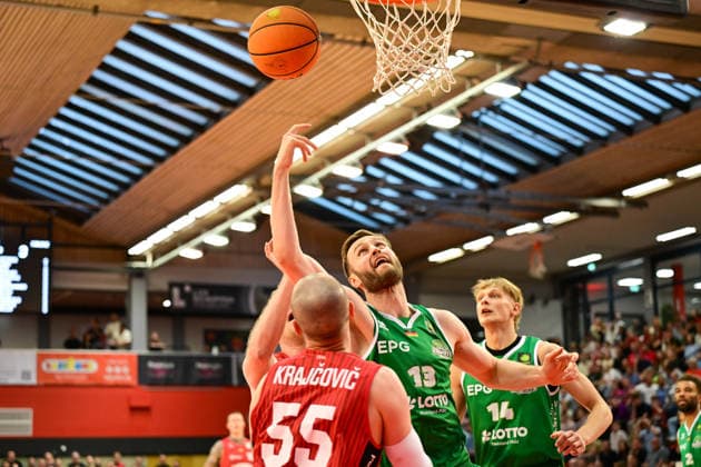 Marko Bacak 2.Bundesliga Pro A, 34. Spieltag, 46ers, Basketball, Basketball Saison 2025 2026, BBL, Deutschland, Giessen 46ers EPG Baskets Koblenz, Giessen in rot,Koblenz in grün, Herren, Männer