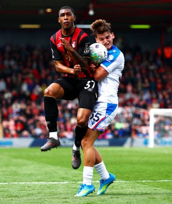 Rayan of AFC Bournemouth and Justin Devenny of Crystal Palace. AFC Bournemouth v Crystal Palace, Premier League, Football, Vitality Stadium, Bournemouth , UK - 03 May 2026Bournemouth Vitality Stadium United Kingdom EDITORIAL USE ONLY No use with unauthorised audio, video, data, fixture lists, club league logos or live services. Online in-match use limited to 120 images, no video emulation. No use in betting, games or single club league player publications. Copyright: xJamesxMarsh Shutterstockx 16854586bg