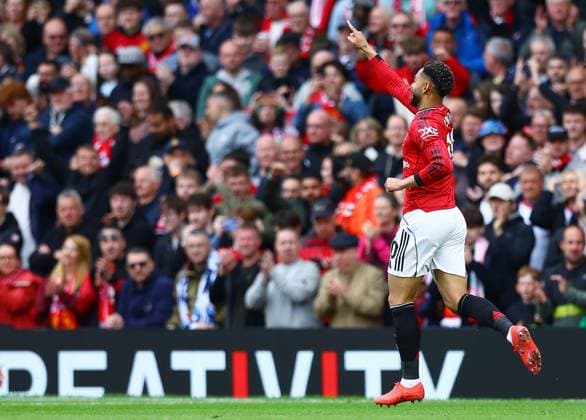 Matheus Cunha of Manchester United, ManU celebrates scoring the opening goal Manchester United v Liverpool, Premier League, Football, Old Trafford, Manchester , UK - 03 May 2026Manchester Old Trafford United Kingdom EDITORIAL USE ONLY No use with unauthorised audio, video, data, fixture lists, club league logos or live services. Online in-match use limited to 120 images, no video emulation. No use in betting, games or single club league player publications. Copyright: xMattxWest Shutterstockx 16854589m