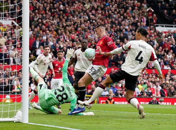 Manchester, England, 3rd May 2026. Benjamin Sesko of Manchester United, ManU scoring the second goal during the Manchester United vs Liverpool Premier League match at Old Trafford, Manchester. Picture credit should read: Andrew Yates Sportimage EDITORIAL USE ONLY. No use with unauthorised audio, video, data, fixture lists, club league logos or live services. Online in-match use limited to 120 images, no video emulation. No use in betting, games or single club league player publications. SPI_048_AY_MAN_UTD_LIVERPOOL SPI-4776-0050