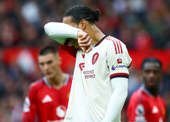 Virgil van Dijk of Liverpool looks dejected Manchester United, ManU v Liverpool, Premier League, Football, Old Trafford, Manchester , UK - 03 May 2026Manchester Old Trafford United Kingdom EDITORIAL USE ONLY No use with unauthorised audio, video, data, fixture lists, club league logos or live services. Online in-match use limited to 120 images, no video emulation. No use in betting, games or single club league player publications. Copyright: xMattxWest Shutterstockx 16854589t
