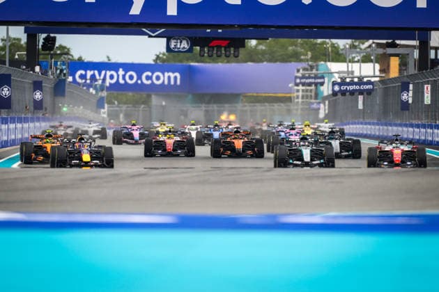 F1 - MIAMI GRAND PRIX 2026 03 VERSTAPPEN Max (nld), Red Bull Racing Ford RB22, 12 KIMI ANTONELLI Andrea (ita), Mercedes AMG F1 Team W17, 16 LECLERC Charles (mco), Scuderia Ferrari SF-26, action, start of the race, depart, during the Formula 1 Miami Grand Prix 2026, 4th round of the 2026 Formula One World Championship, WM, Weltmeisterschaft from May 1 to 3, 2026 on the Miami International Autodrome, in Miami Gardens, USA - Miami GardensUnited States Copyright: xDPPIx