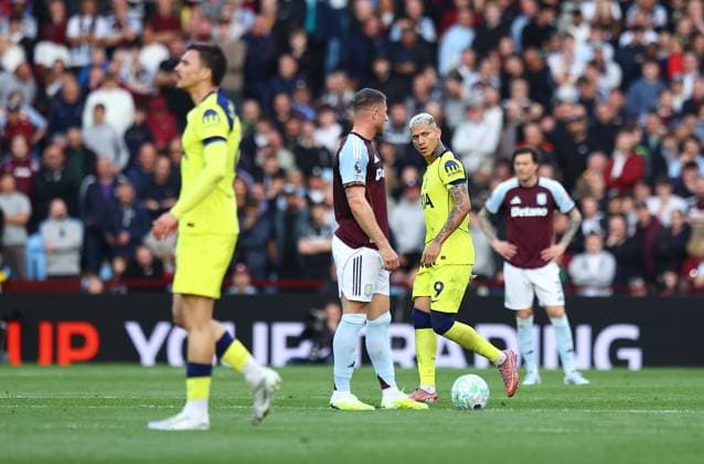 Richarlison of Tottenham Hotspur walks past Ross Barkley of Aston Villa after scoring his sides second goal Aston Villa v Tottenham Hotspur, Premier League, Football, Villa Park, Birmingham , UK - 03 May 2026Birmingham Villa Park United Kingdom EDITORIAL USE ONLY No use with unauthorised audio, video, data, fixture lists, club league logos or live services. Online in-match use limited to 120 images, no video emulation. No use in betting, games or single club league player publications. Copyright: xMichaelxZemanek Shutterstockx 16854596af
