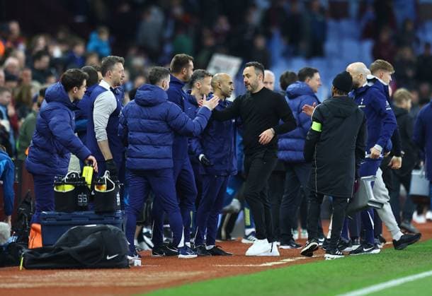 Roberto De Zerbi manager of Tottenham Hotspur celebrates after the match Aston Villa v Tottenham Hotspur, Premier League, Football, Villa Park, Birmingham , UK - 03 May 2026Birmingham Villa Park United Kingdom EDITORIAL USE ONLY No use with unauthorised audio, video, data, fixture lists, club league logos or live services. Online in-match use limited to 120 images, no video emulation. No use in betting, games or single club league player publications. Copyright: xMichaelxZemanek Shutterstockx 16854596bb