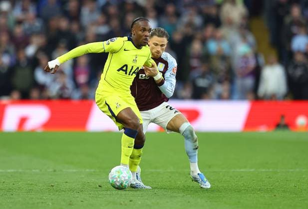 Mathys Tel of Tottenham Hotspur and Matty Cash of Aston Villa Aston Villa v Tottenham Hotspur, Premier League, Football, Villa Park, Birmingham , UK - 03 May 2026Birmingham Villa Park United Kingdom EDITORIAL USE ONLY No use with unauthorised audio, video, data, fixture lists, club league logos or live services. Online in-match use limited to 120 images, no video emulation. No use in betting, games or single club league player publications. Copyright: xMichaelxZemanek Shutterstockx 16854596bn
