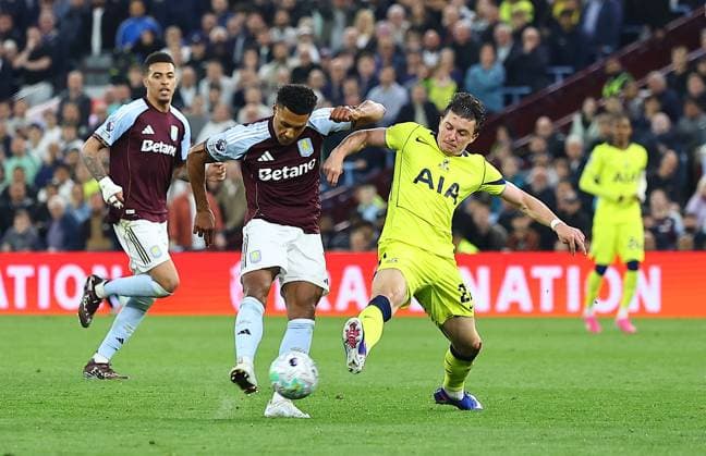 Ollie Watkins of Aston Villa shot is blocked by Conor Gallagher of Tottenham Hotspur Aston Villa v Tottenham Hotspur, Premier League, Football, Villa Park, Birmingham , UK - 03 May 2026Birmingham Villa Park United Kingdom EDITORIAL USE ONLY No use with unauthorised audio, video, data, fixture lists, club league logos or live services. Online in-match use limited to 120 images, no video emulation. No use in betting, games or single club league player publications. Copyright: xMichaelxZemanek Shutterstockx 16854596bv