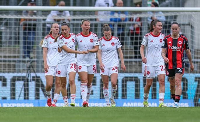 GER, Frankfurt, Eintracht Frankfurt vs FC Nürnberg, Google Pixel Bundesliga, Fussball, DFB, Spielzeit 2025 2026, Stadion am Brentanobad, 24. Spieltag im Bild: Meret Günster (1. FC Nürnberg Frauen 8) erzielt das Tor zum 1:1, Tor, Jubel und Freude, Emotionen DFB DFL REGULATIONS PROHIBIT ANY USE OF PHOTOGRAPHS AS IMAGE SEQUENCES AND OR QUASI-VIDEO, 04.05.2026 Copyright: HMBxMedia HendrikxHamelau