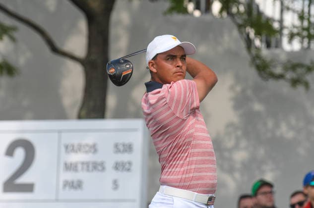 Friday September 29, 2017: Rickie Fowler of the United States watches his tee shot on the 2nd hole during the second round of the Presidents Cup at Liberty National Golf Course in Jersey City, New Jersey. Gregory Vasil CSM Copyright: xGregoryxVasilx