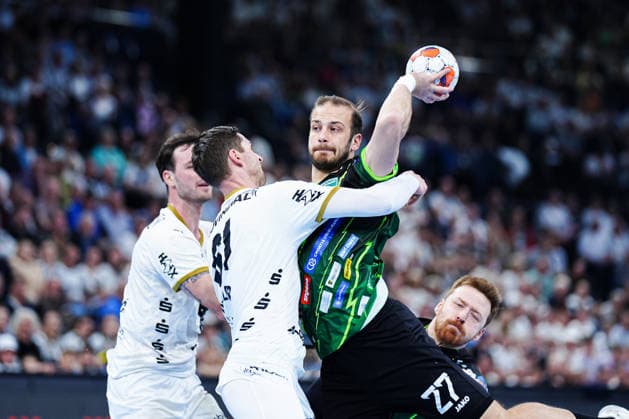 Hendrik Pekeler (THW Kiel, 61), Luka Moslavac (RK Nexe, 27) GER, THW Kiel vs. RK Nexe, Handball, EHF European League, Viertelfinale, Rückspiel, Saison 2025 2026, 05.05.2026 GER, THW Kiel vs. RK Nexe, Handball, EHF European League, Viertelfinale, Rückspiel, Saison 2025 2026, 05.05.2026 Kiel Copyright: xEibner-Pressefoto MarcelxvonxFehrnx EP_MFN