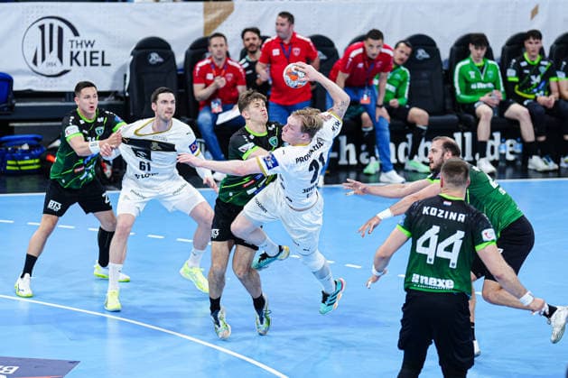 Wurf Tor Eric Johansson (THW Kiel, 21) GER, THW Kiel vs. RK Nexe, Handball, EHF European League, Viertelfinale, Rückspiel, Saison 2025 2026, 05.05.2026 GER, THW Kiel vs. RK Nexe, Handball, EHF European League, Viertelfinale, Rückspiel, Saison 2025 2026, 05.05.2026 Kiel Copyright: xEibner-Pressefoto MarcelxvonxFehrnx EP_MFN