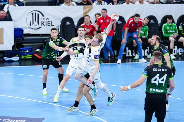 Wurf Tor Eric Johansson (THW Kiel, 21) GER, THW Kiel vs. RK Nexe, Handball, EHF European League, Viertelfinale, Rückspiel, Saison 2025 2026, 05.05.2026 GER, THW Kiel vs. RK Nexe, Handball, EHF European League, Viertelfinale, Rückspiel, Saison 2025 2026, 05.05.2026 Kiel Copyright: xEibner-Pressefoto MarcelxvonxFehrnx EP_MFN