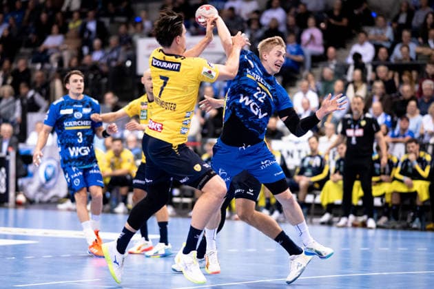 Torben Matzken, (TVB Stuttgart, 22), gegen Robert Timmermeister (Rhein Neckar Loewen, 07), TVB Stuttgart vs. Rhein Neckar Loewen, DAIKIN Handballbundesliga, 31. Spieltag, Saison 2025 2026, 07.05.2026 Eibner-Pressefoto Andreas Ulmer TVB Stuttgart vs. Rhein Neckar Loewen, DAIKIN Handballbundesliga, 31. Spieltag, Saison 2025 2026, 07.05.2026 Stuttgart Copyright: xEibner-Pressefoto AndreasxUlmerx EP_AUR