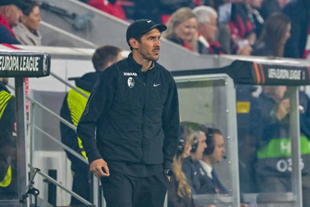 Julian Schuster (SC Freiburg, Trainer) mit Emotion. GER, SC Freiburg - Sporting Braga, Fussball, Europa League, Halbfinale, Saison 2025 2026, 07.05.2026 GER, SC Freiburg - Sporting Braga, Fussball, Europa League, Halbfinale, Saison 2025 2026, 07.05.2026 Freiburg Copyright: xEibner-Pressefoto ThomasxHessx EP_THS