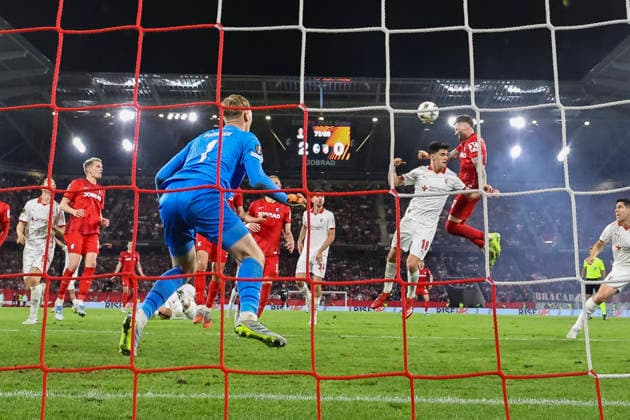 3:0 Tor fuer SC Freiburg durch Lukas Kübler, Kubler (SC Freiburg, 17) , Deutschland, Fussball, UEFA Europa League, Halbfinale, 2025 2026, SC Freiburg vs. Sporting Braga, 07.05.2026, Freiburg im Breisgau Europa-Park Stadion Deutschland Copyright: xGrantxHubbsx