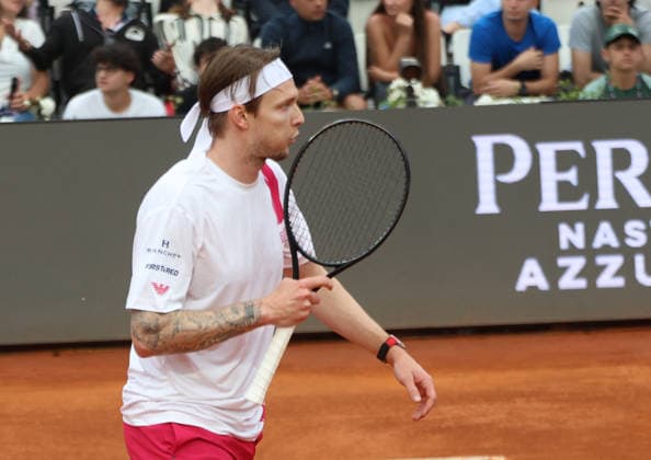 May 8, 2026, Rome, Lazio, Italy: ALEXANDER BUBLIK of Kazakhstan during the match against S. Baez of Argentina in the second round of tennis tournament ATP, Tennis Herren 1000 Internazionali BNL Dâ€⠢Italia, Rome, Italy. Bublik won 6:1, 6:2 Tennis, Internazionali BNL Dâ€⠢Italia 2026 - Alexander Bublik 6:1, 6:2 - ZUMAc278 20260508_zsp_c278_042 Copyright: xMarcinxCholewinskix