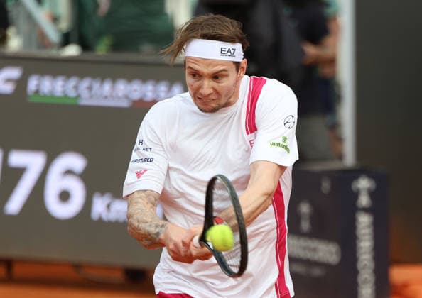 May 8, 2026, Rome, Lazio, Italy: ALEXANDER BUBLIK of Kazakhstan during the match against S. Baez of Argentina in the second round of tennis tournament ATP, Tennis Herren 1000 Internazionali BNL Dâ€⠢Italia, Rome, Italy. Bublik won 6:1, 6:2 Tennis, Internazionali BNL Dâ€⠢Italia 2026 - Alexander Bublik 6:1, 6:2 - ZUMAc278 20260508_zsp_c278_052 Copyright: xMarcinxCholewinskix