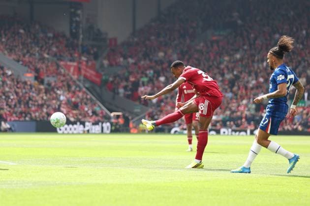 Ryan Gravenberch of Liverpool scores a goal 1-0. Liverpool v Chelsea, Premier League, Football, Anfield, Liverpool , UK - 09 May 2026Liverpool Anfield United Kingdom EDITORIAL USE ONLY No use with unauthorised audio, video, data, fixture lists, club league logos or live services. Online in-match use limited to 120 images, no video emulation. No use in betting, games or single club league player publications. Copyright: xRyanxBrowne Shutterstockx 16861683ag