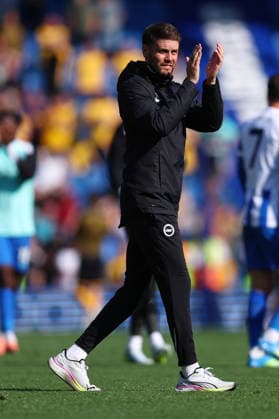 Brighton and Hove, England, 9th May 2026. Fabian Hurzeler, manager of Brighton and Hove Albion applauds the fans after the Brighton and Hove Albion vs Wolverhampton Wanderers Premier League match at the AMEX Stadium, Brighton and Hove. Picture credit should read: Paul Terry Sportimage EDITORIAL USE ONLY. No use with unauthorised audio, video, data, fixture lists, club league logos or live services. Online in-match use limited to 120 images, no video emulation. No use in betting, games or single club league player publications. SPI_037_PT_Brighton_Wolves SPI-4789-0037