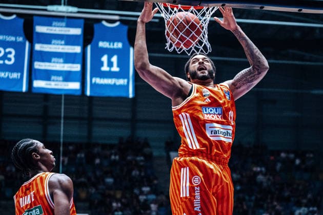 Joel Sorino (ratiopharm Ulm, 12) GER, Skyliners Frankfurt vs. ratiopharm Ulm, easyCredit BBL, Bundesliga, 34 Spieltag, Saison 2025 2026. 10.05.2026 Eibner-Pressefoto Attila Ziga GER, Skyliners Frankfurt vs. ratiopharm Ulm, easyCredit BBL, Bundesliga, 34 Spieltag, Saison 2025 2026. 10.05.2026 Frankfurt am Main Copyright: xEibner-Pressefotox EP_AZA