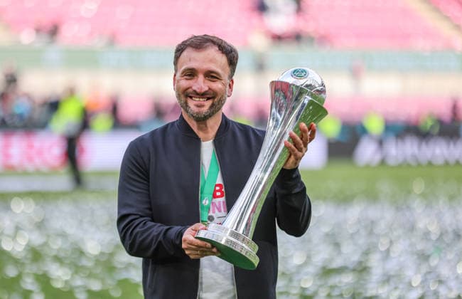 GER, Köln, Vfl Wolfsburg vs FC Bayern München, DFB-Pokal Frauen, Fussball, DFB, Spielzeit 2025 2026, Rhein-Energie-Stadion, Finale im Bild: Josà Barcala (Trainer Bayern München), Freude, Emotionen nach dem Sieg im DFB Pokal Finale der Frauen DFB DFL REGULATIONS PROHIBIT ANY USE OF PHOTOGRAPHS AS IMAGE SEQUENCES AND OR QUASI-VIDEO, 14.05.2026 Copyright: HMBxMedia HendrikxHamelau