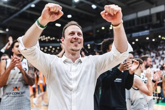 Jacques Schneider (Gladiators Trier), Vet Concept Gladiators Trier vs Rostock Seawolves, Basketball, easyCredit BBL, Play Ins, Saison 2025 2026, 14.05.2026 Vet Concept Gladiators Trier vs Rostock Seawolves, Basketball, easyCredit BBL, Play Ins, Saison 2025 2026, 14.05.2026 Copyright: xEibner-Pressefoto AlexanderxNeisx EP_ANS