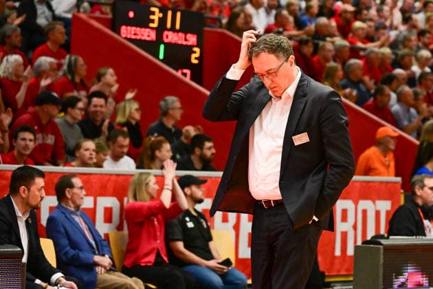 Branislav Ignjatovic 2.Bundesliga Pro A, Play Off Spiel 4, viertel Finale, 46ers, Basketball, Basketball Saison 2025 2026, BBL, Deutschland, Gießen 46ers Hakro Merlins Crailsheim, Gießen in rot, Herren, Crailsheim in blau
