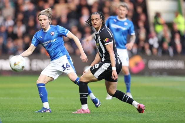 Sammy Braybrooke of Chesterfield and Jayden Luker of Notts County Notts County v Chesterfield, EFL Sky Bet League Two, Play-Off Semi Final, Second Leg, Football, Meadow Lane, Nottingham, UK - 15 May 2026Nottingham Meadow Lane United Kingdom EDITORIAL USE ONLY No use with unauthorised audio, video, data, fixture lists, club league logos or live services. Online in-match use limited to 120 images, no video emulation. No use in betting, games or single club league player publications. Copyright: xRyanxBrowne Shutterstockx 16876826as