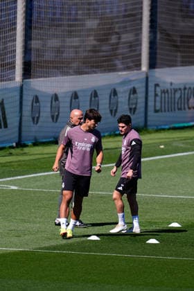 May 16, 2026, Valdebebas, Madrid, Spain: Gonzalo Garcia and Fran Garcia during the training day of Real Madrid ahead the Spanish League, LaLiga EA Sports, football match against Sevilla FC at Ciudad Deportiva Real Madrid on May 16, 2026, in Valdebebas, Madrid, Spain. Real Madrid Training Session - Laliga Ea Sports - ZUMAa181 20260516_zaa_a181_049 Copyright: xDennisxAgyemanx