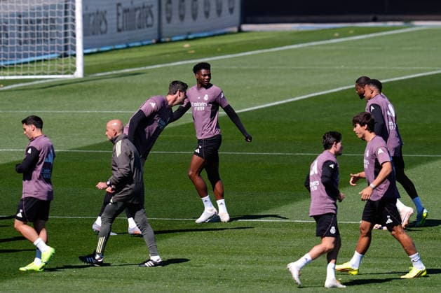 May 16, 2026, Valdebebas, Madrid, Spain: Aurelien Tchouameni during the training day of Real Madrid ahead the Spanish League, LaLiga EA Sports, football match against Sevilla FC at Ciudad Deportiva Real Madrid on May 16, 2026, in Valdebebas, Madrid, Spain. Real Madrid Training Session - Laliga Ea Sports - ZUMAa181 20260516_zaa_a181_075 Copyright: xDennisxAgyemanx