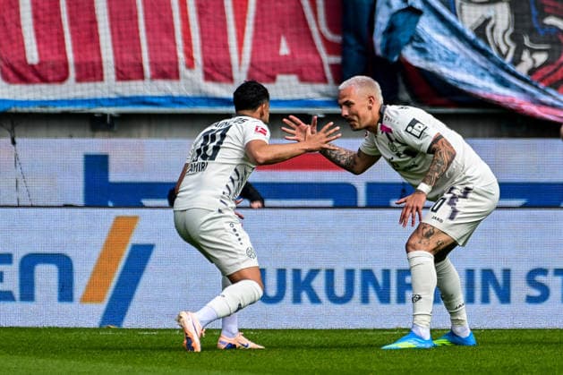 GER, 1. FBL, 1. FC Heidenheim vs 1. FSV Mainz 05 16.05.2026, Voith-Arena, Heidenheim, GER, 1. FBL, 1. FC Heidenheim vs 1. FSV Mainz 05, im Bild Nadiem Amiri (Mainz, 10), Phillip Tietz (Mainz, 20), Torjubel nach Tor zum 1:0