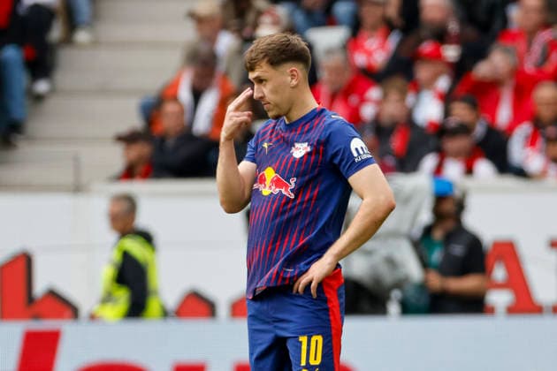 Brajan Gruda (RB Leipzig, 10), Mimik, Gesichtsausdruck, Emotion , Deutschland, Fussball, 1. Bundesliga, 34.Spieltag, 2025 2026, SC Freiburg vs. RB Leipzig, 16.05.2026, Freiburg im Breisgau Europa-Park Stadion Baden-Württemberg Deutschland Copyright: xGrantxHubbsx