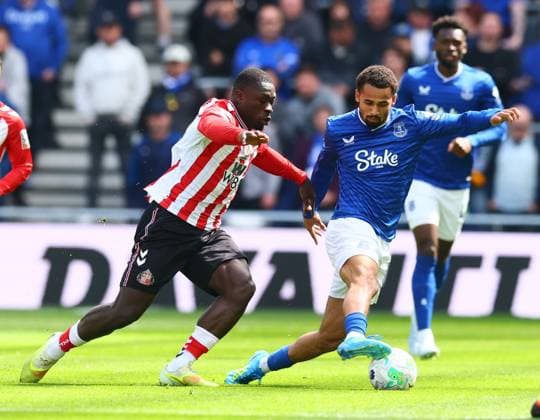 Brian Brobbey of Sunderland and Iliman Ndiaye of Everton Everton v Sunderland, Premier League, Football, Hill Dickinson Stadium, Liverpool, UK - 17 May 2026Liverpool Hill Dickinson Stadium United Kingdom EDITORIAL USE ONLY No use with unauthorised audio, video, data, fixture lists, club league logos or live services. Online in-match use limited to 120 images, no video emulation. No use in betting, games or single club league player publications. Copyright: xPaulxCurrie Shutterstockx 16877456k