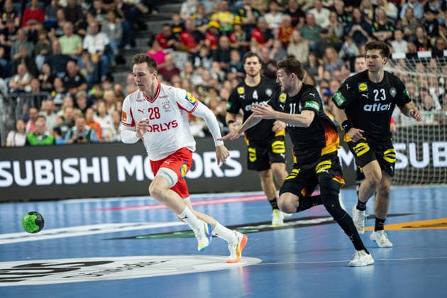 Mens Handball international match, Länderspiel, Nationalmannschaft Germany - Denmark. May 17, 2026 Lasse Andersson (Denmark, 28), Lukas Zerbe (Germany Deutschland, 17), Renars Uscins (Germany Deutschland, 23), ; Mens Handball International Match, Germany - Denmark. May 17, 2026 Copyright: xBEAUTIFULxSPORTS Erlhofx