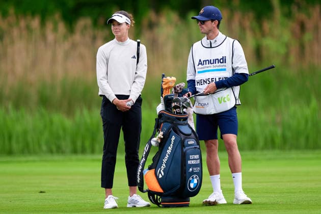 GER, Winsen (Luhe), Amundi German Masters, Ladies European Tour (LET), (14.05.-17.05.2026), Green Eagle Golf Courses, Round 4, Esther Henseleit (Germany), mit Caddy, Runde 4, Samstag 17.05.2026, GER, Winsen (Luhe), Amundi German Masters, Ladies European Tour (LET), (14.05.-17.05.2026), Green Eagle Golf Courses, Copyright: xClaudiusxRauchx