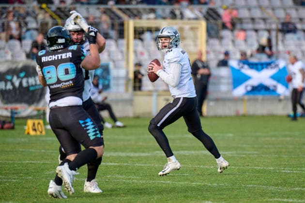 European Football Alliance, EFA, Munich Ravens, Raiders Tirol, Munich, 8 Steven Krajewski (Raiders Tirol, QB) European Football Alliance, EFA, Munich Ravens, Raiders Tirol, Munich, Stadion an der Grünwalder Straße, American Football München Städtisches Stadion an der Grünwalder Strasse Bayern Deutschland Copyright: xAmericanxFootballxNetworkx(AF.N)x·xGerhardxLehnerx